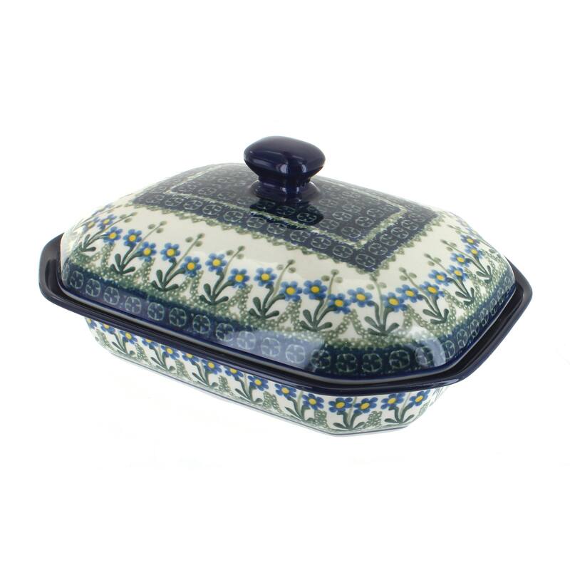 Blue Rose Polish Pottery 662 Ceramika Artystyczna Medium Covered Baker - Blue Posy