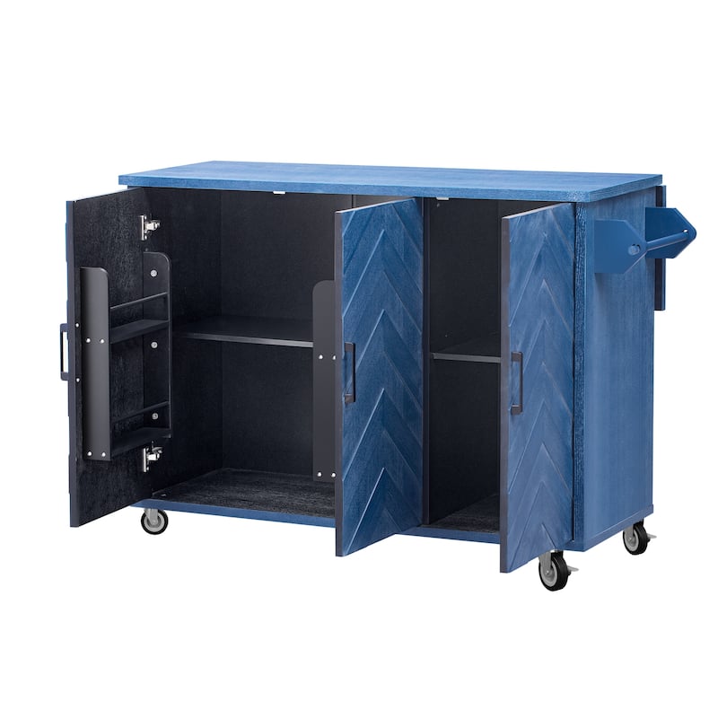 51.2"W Rolling Kitchen Island with Drop Leaf, Internal Storage Rack