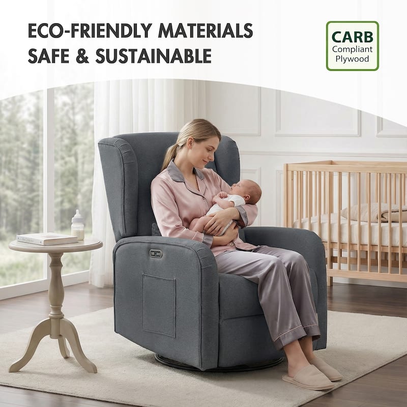 Madison Park Candace Power Recliner 3-in-1 with Swivel, Glider, USB Ports