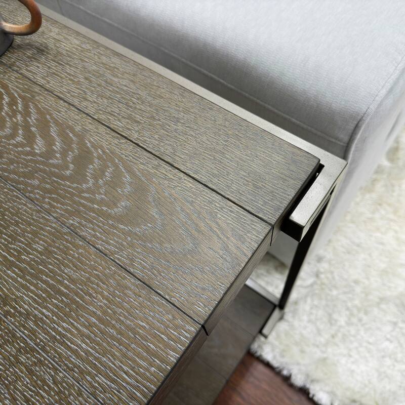 22" Modern Rectangular Chairside Table with Storage Shelf and Metal Frame for Living Room