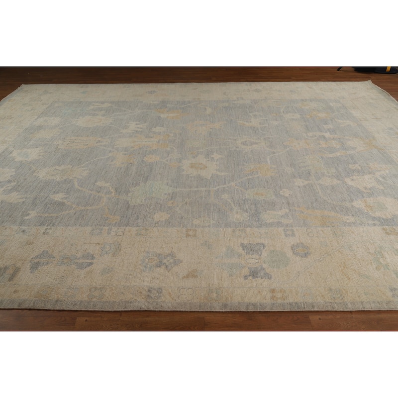 Vegetable Dye Blue Oushak Turkish Large Rug Hand-Knotted Wool Carpet - 10'2"x 13'8"