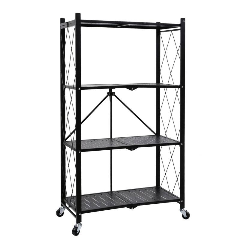 4-Tier Foldable Metal Rack Storage Shelving Unit for Garage Kitchen