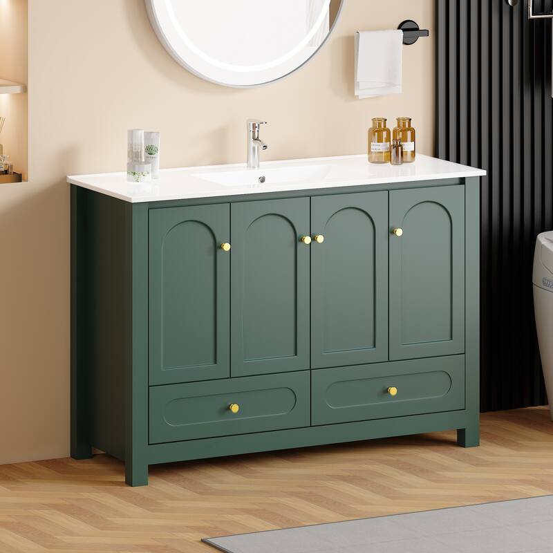 48" Green Bathroom Vanity with Ceramic Sink Combo