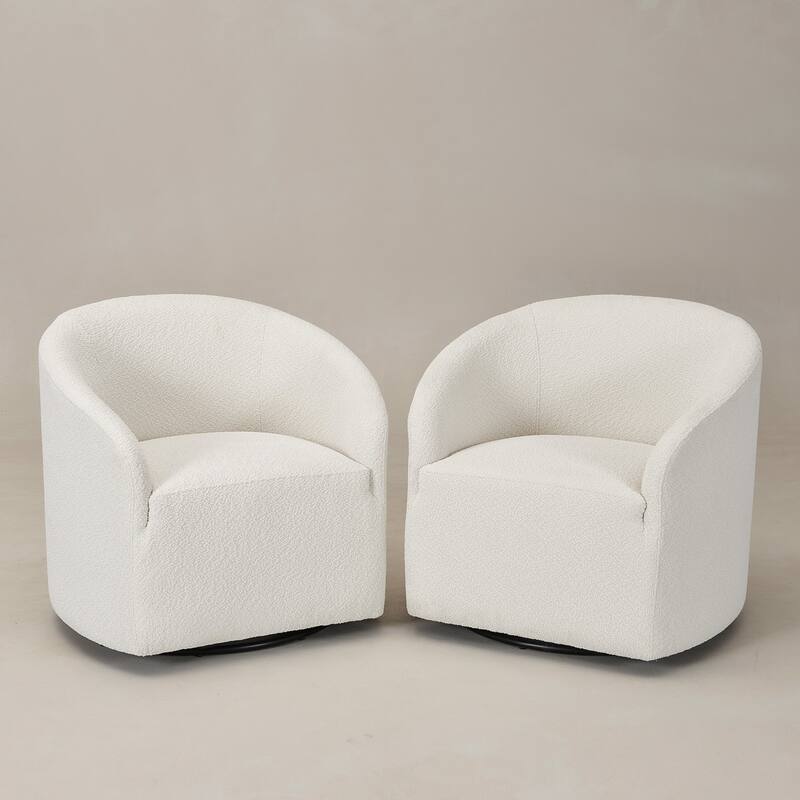 KINWELL 32"W Boucle Upholstered Swivel Barrel Armchair (Set of 2)