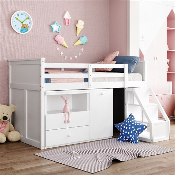 Twin low loft bed with desk and storage cheap