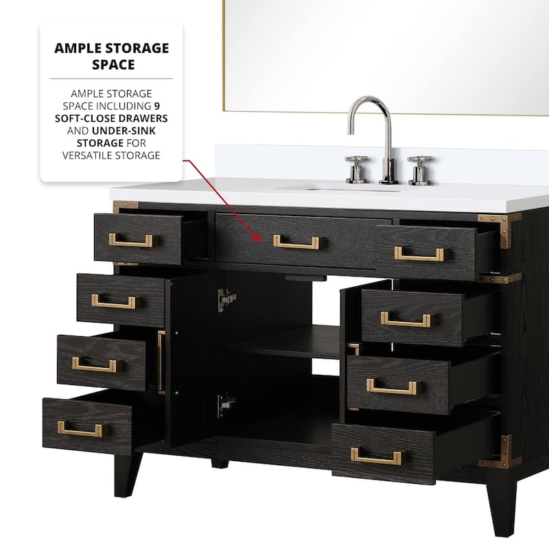 Laurel 48 in W x 22 in D Black Oak Single Bath Vanity and White Quartz Top