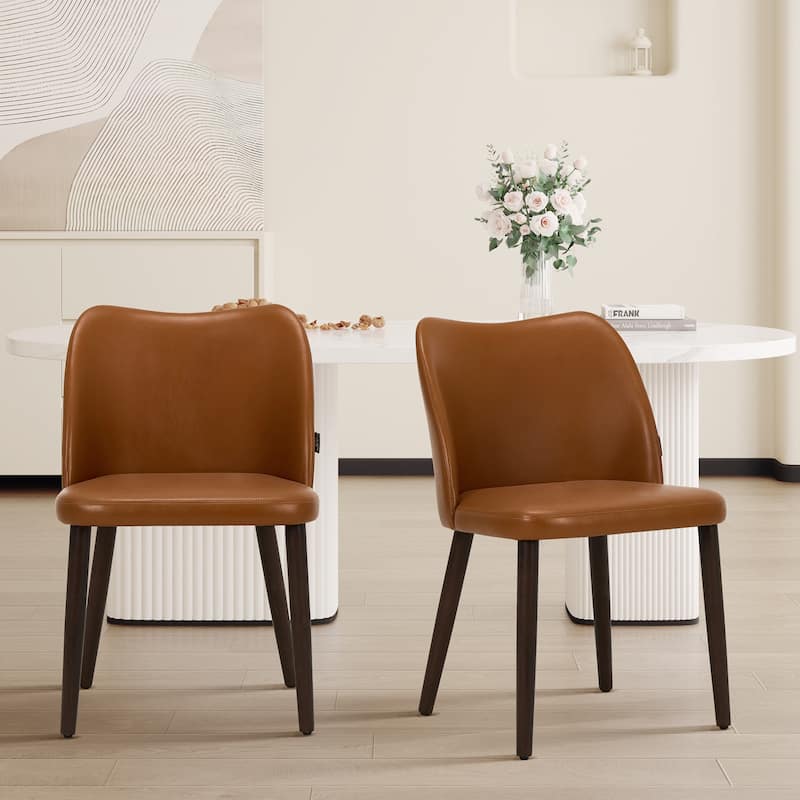 Set of 2 Wooden Dining Chairs, Beige Upholstered Fabric for Kitchen & Dining Room