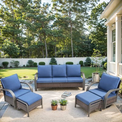 Pocassy Outdoor Furniture Sofa Swivel Chairs with Ottoman