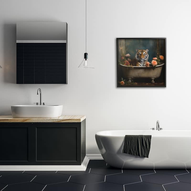Stupell Tiger in Floral Bathtub Framed Giclee Art Design by Lazar Studio