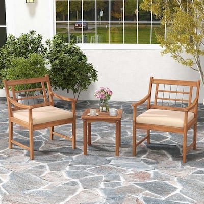 3PCS Acacia Wood Patio Conversation Set Bistro Set Solid Wood Frame