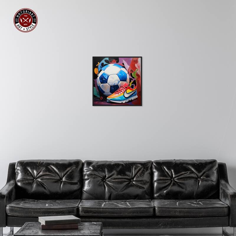Notoriart Colorful Soccer Sneaker Splash Framed Soccer 1 Piece Canvas Wall Art