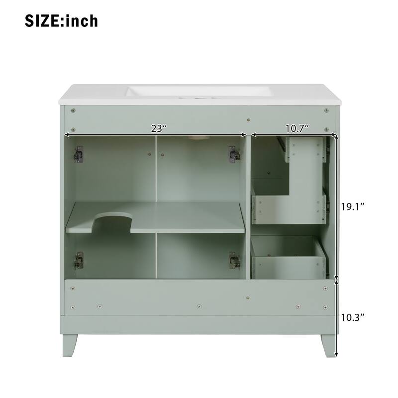36" Bathroom Vanity with Ceramic Sink, Standard and Double-Layer Drawers, Soft Close Doors, Adjustable Shelves