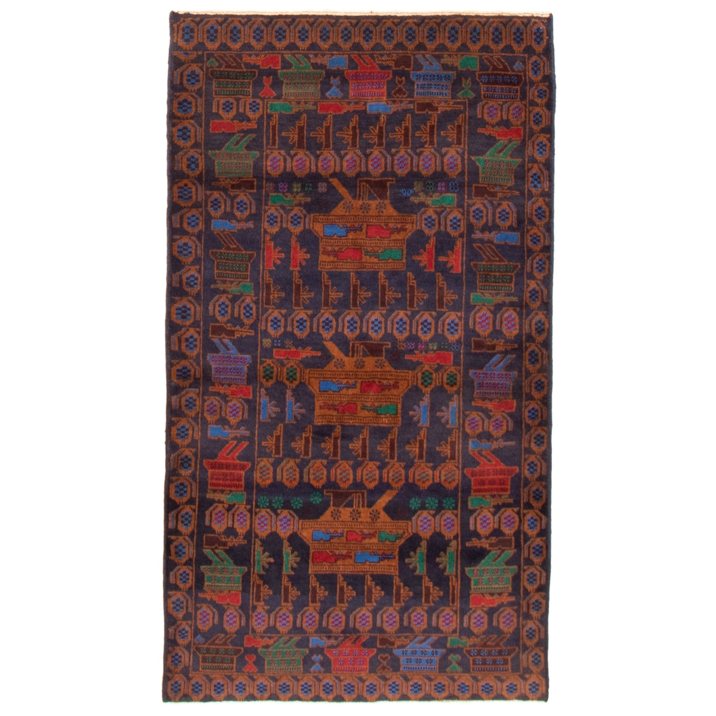 Bedroom Rare War Bordered Blue Rug 3'7 x 6'3 357462 eCarpet Gallery Area Rug for Living Room Hand-Knotted Wool Rug