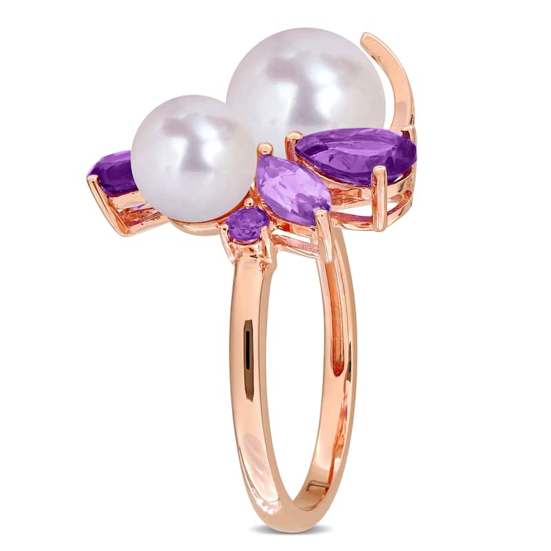 Miadora Cultured Freshwater Pearl and Gemstone Cluster Ring Sterling Silver