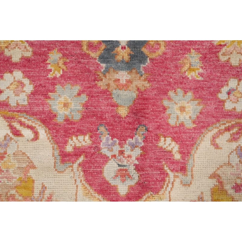 Hand Knotted Oriental 100% Wool Carpet Transitional Floral Pink Oushak Area Rug - 6' 10'' X 5' 0''