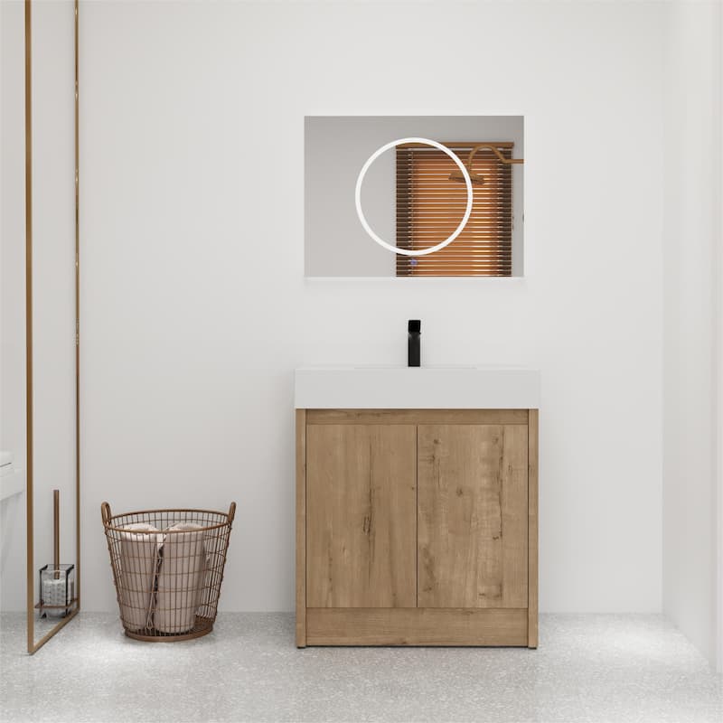 Bathroom Vanity With Sink In 24/30 Inch, Freestanding Bathroom Vanity With Soft Close Door And Adjustable Shelves - 29.5"W x 18.1"D x 35"H - Imitative Oak