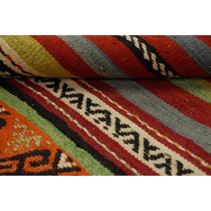 Hand Woven Oriental 100% Wool Carpet Southwestern Tribal Multi-Colored Kilim Area Rug - 8' 2'' X 5' 0''