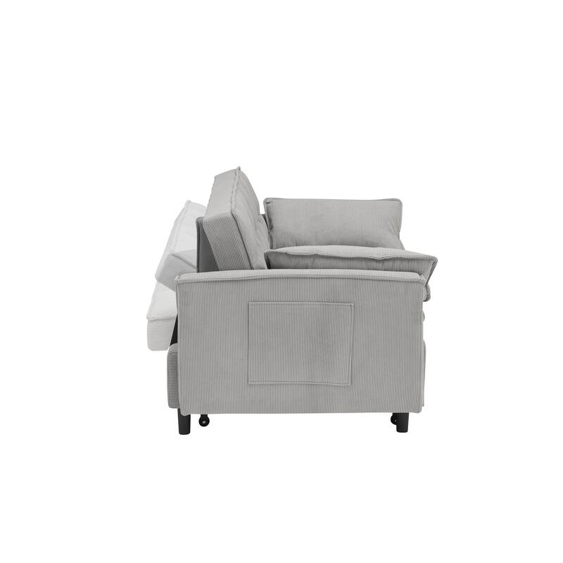 Corduroy Pull Out Loveseat Sofa Convertible Sleeper Love Seat Bed Adjustable Backrest Tufted Couch w2 Pillo & Pockets