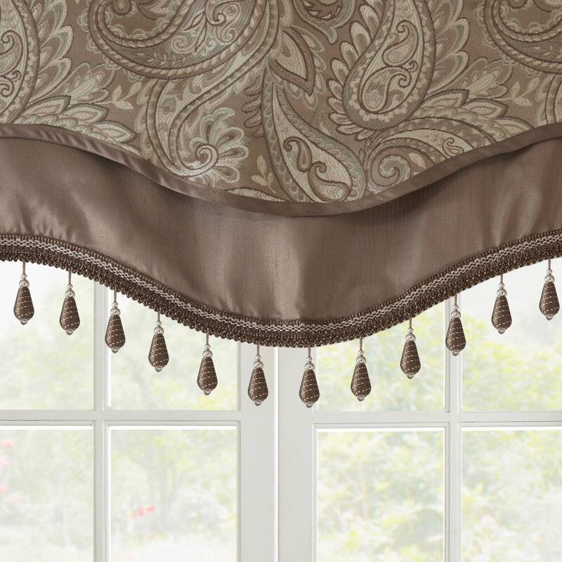 Madison Park Whitman Jacquard Window Rod Pocket Valance with Beads - 50 x 18"