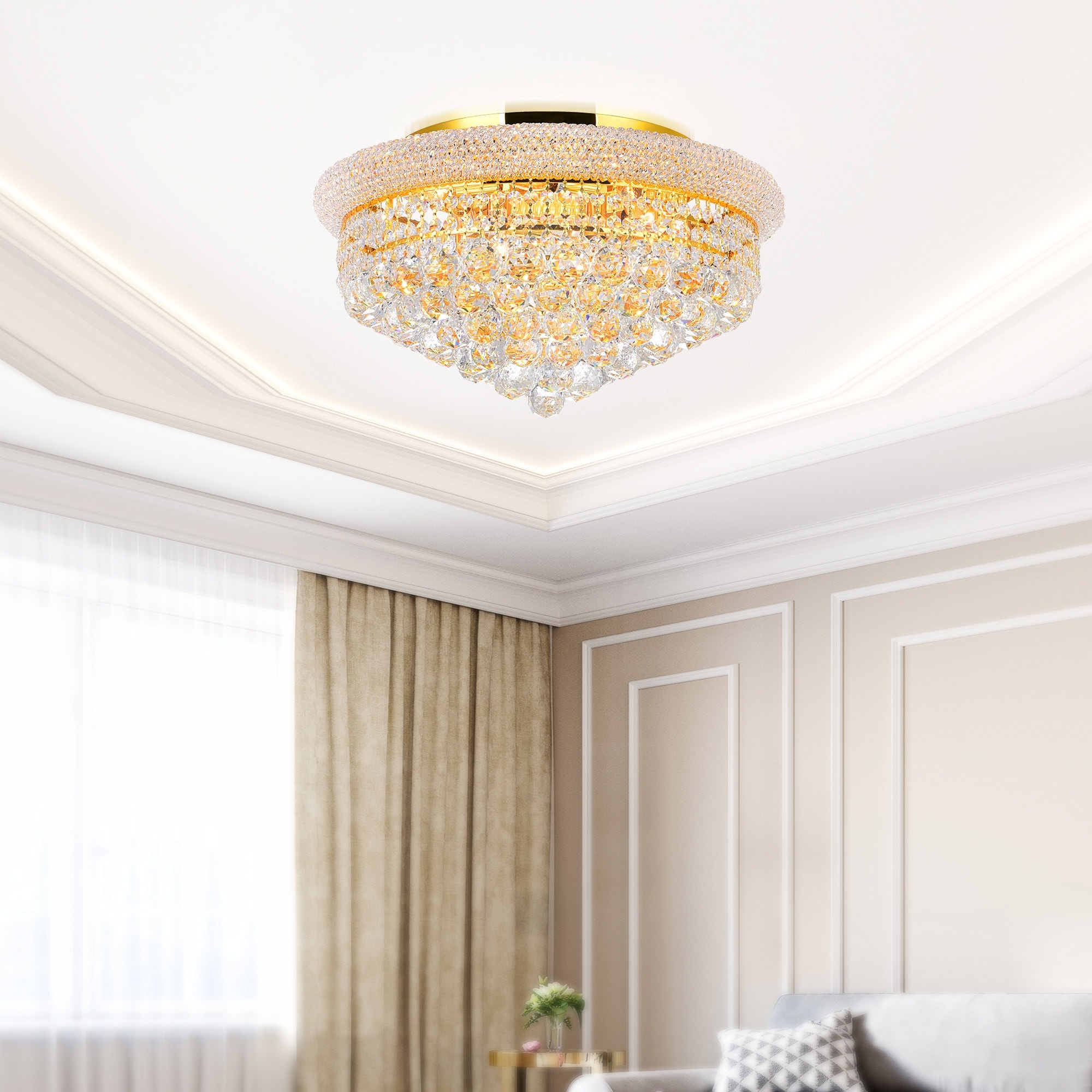 CWI Lighting Empire 8 Light 20in Gold Flush Mount with Crystals