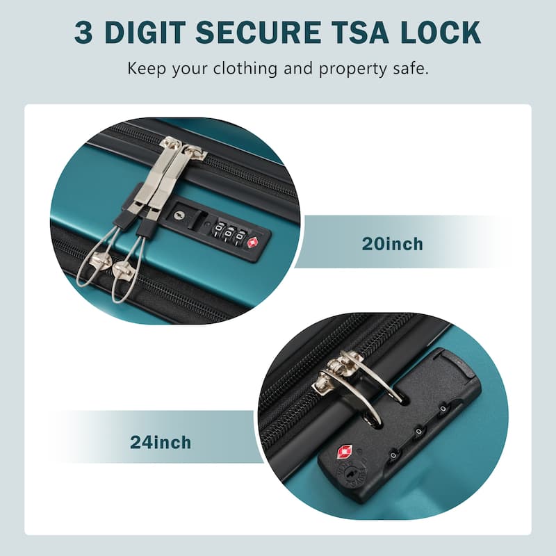 3-Piece Modern Front-Opening Luggage Expandable Luggage with USB Port and TSA Lock, for Boarding Travel, Dark Green