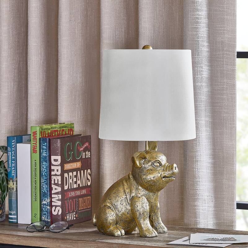 18"H Gold Resin Pig Table Lamp With Shade - 9.5" x 9.5" x 18"