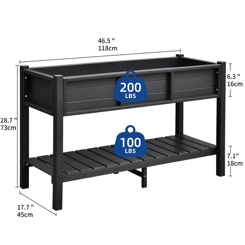 Moasis Poly Wood Raised Garden Bed Planter Box Stand Weather Resistant with Legs and Storage Shelf