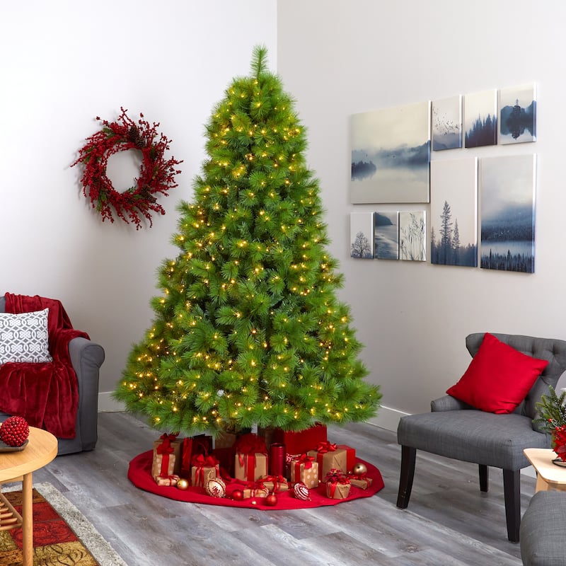 7.5ft. Green Pine Artificial Christmas Tree with 550 Clear LED Lights - Lush Full-Bodied Holiday X-Mas Tree