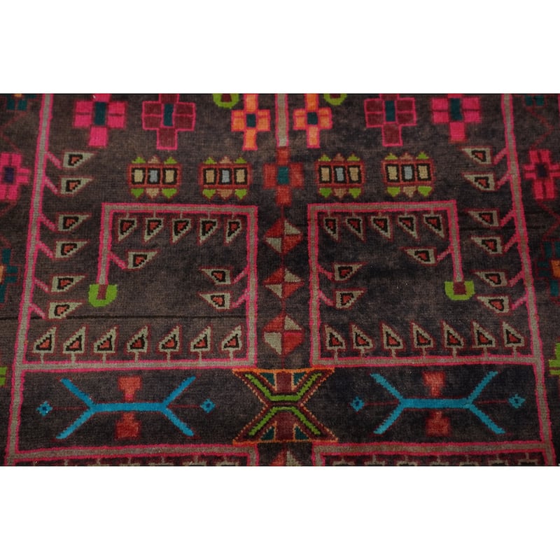 Hand Knotted Oriental 100% Wool Carpet Traditional Geometric Brown Ardebil Runner Rug - 9' 6'' X 4' 0''