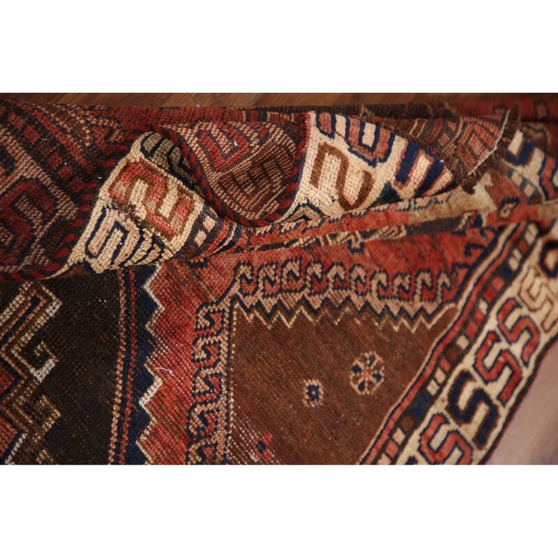 Hand Knotted Oriental 100% Wool Carpet Traditional Tribal Red Qashqai Runner Rug - 8' 7'' X 4' 3''