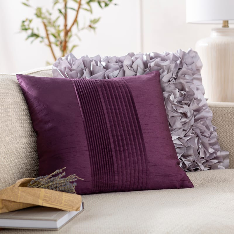 Livabliss Hind Decorative 18-inch Shiny Square Pleated Throw Pillow - Cover Only - Prune Purple