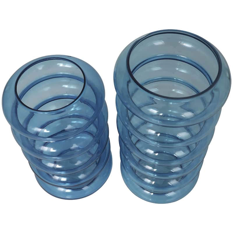 Glass Bubble Vase - Set of 2 Blue - Roche River Decor - 6"W x 6"L x 13"H