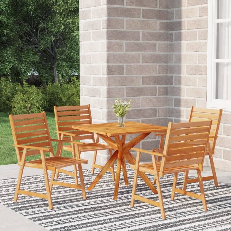 vidaXL Bistro Set Patio Table and Chairs Conversational Set Solid Acacia Wood - 27.6" x 27.6" x 24" - Brown 4 x Chair