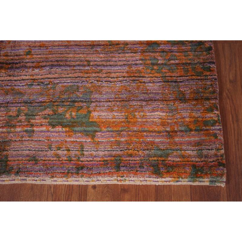 Contemporary Striped Abstract Foyer Rug Hand-Knotted Wool Carpet - 4'0"x 5'9"