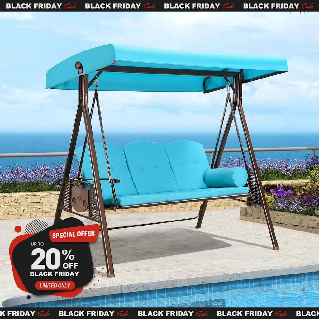 PURPLE LEAF Deluxe Outdoor Patio Porch Swing with Weather Resistant Steel Frame, Cushions and Pillow Included