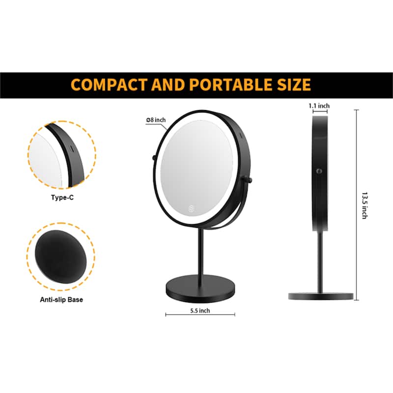 1X/10X 360 Rotation Makeup Mirror w/ Lights and 3 Color Lighting Dimmable