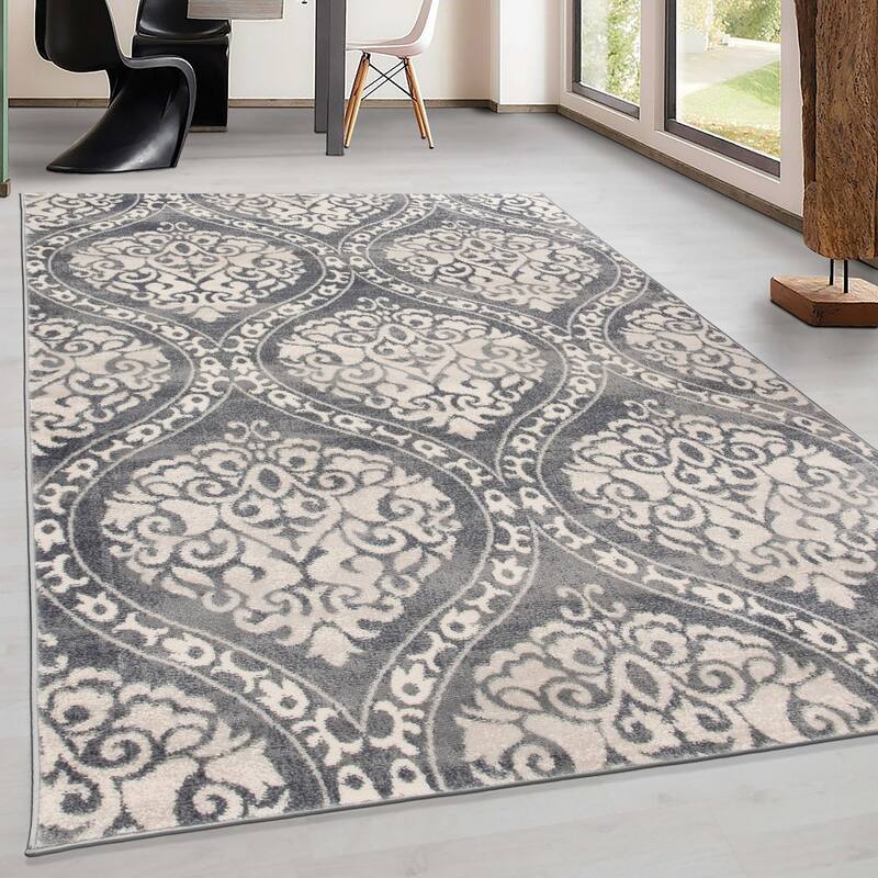 Porch & Den Pascuzzi Distressed Floral Damask Area Rug