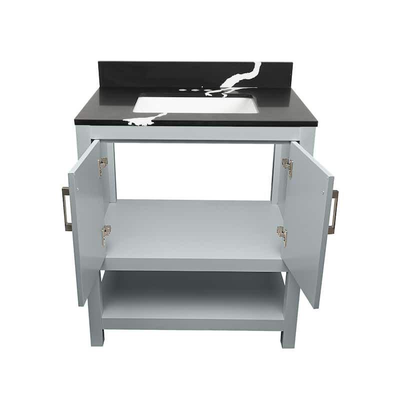 Taos 31" Bathroom Vanity with Cultured Marble Vanity Top Sink in White with White Basin