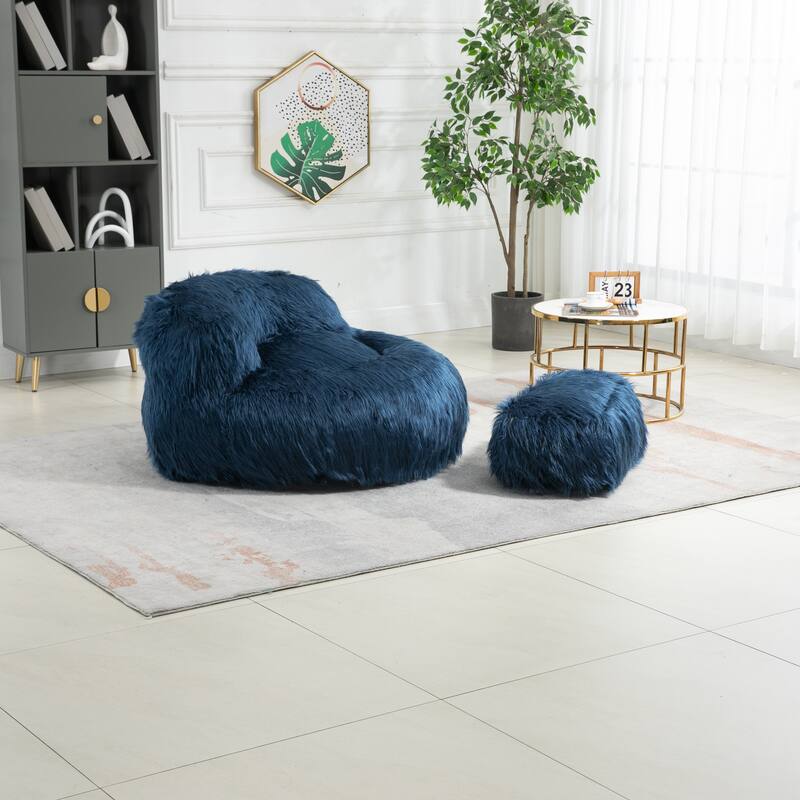 Expanded Comfort Lazy Sofa with Footstool, Bean Bag Chair for Indoor or ...