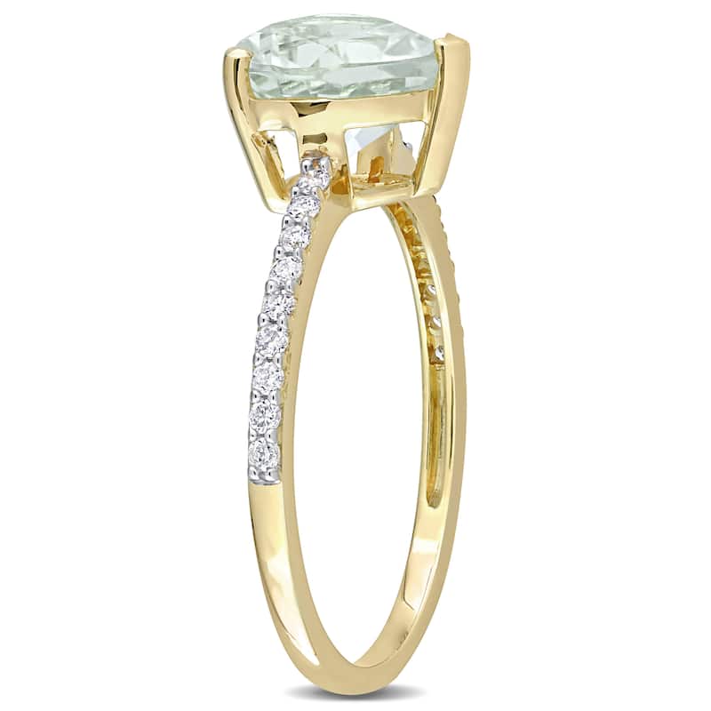 Miadora Heart-Cut Green Amethyst and 1/6ct TDW Diamond Ring in 14k Yellow Gold