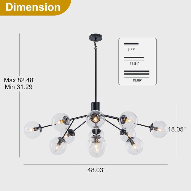 Starsky 12-Light Clear Bubble Glass Chandelier for Dining Room, Entryway, Living Room, Kitchen Island