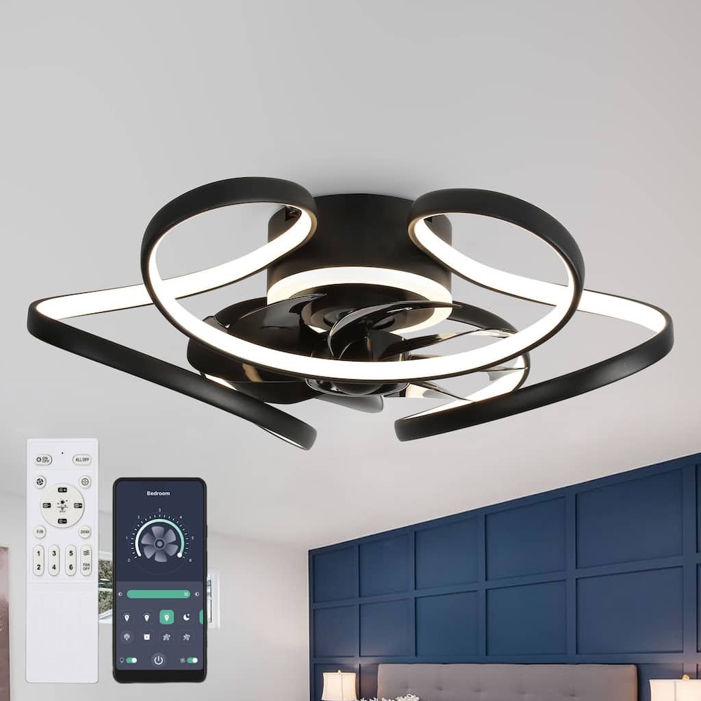 22-In Modern Low Profile Ceiling Fan with Lights, 6 Speeds DC Motor Smart APP Control Flush Mount Dimmable LED Ceiling Lighting