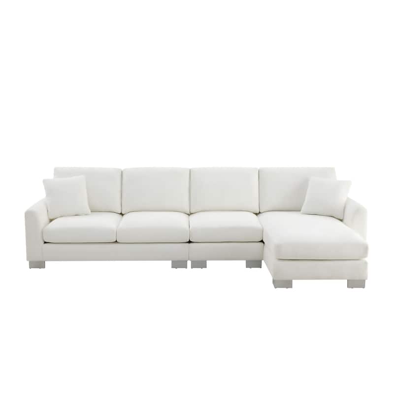 119" Chenille L-Shaped Sectional Sofa with Chaise & Pillows