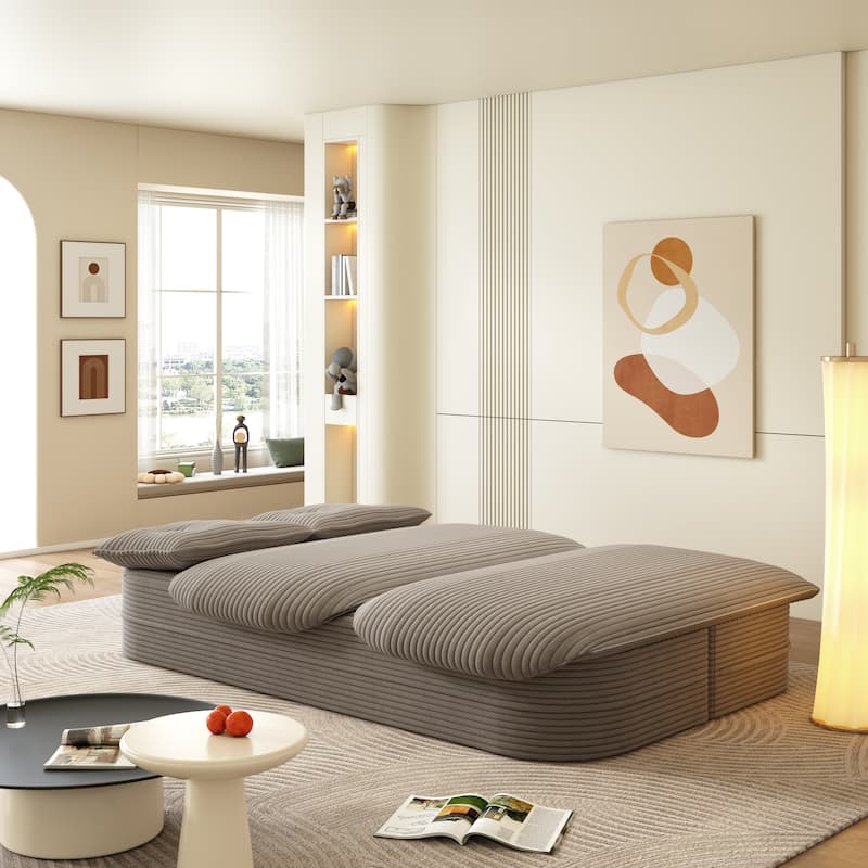 78.7" Corduroy Convertible Sofa Bed with 2 Pillows, Modern 2-in-1 Foldable Loveseat Couch, Deep Seat Floor Sleeper Sofa