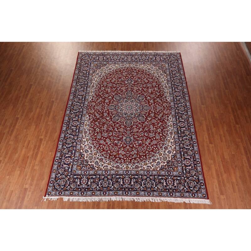 Traditional Red Kashan Turkish Rug Machine Made Dining Room Carpet - 9'7" x 12'10"