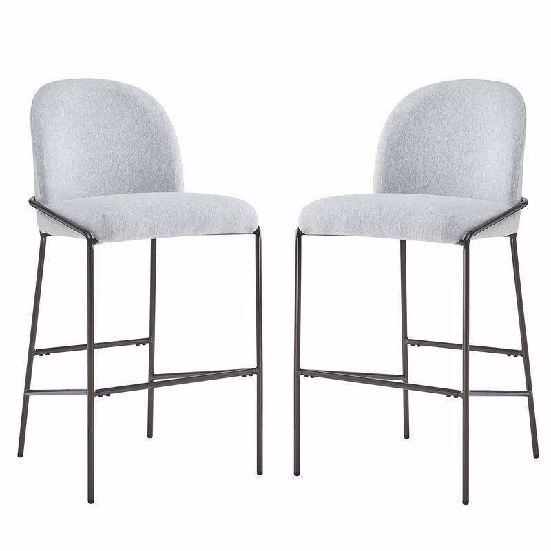Galen Indoor Upholstered Metal Bar Stools with Gray Fabric and Antique Bronze Finish, Set of 2
