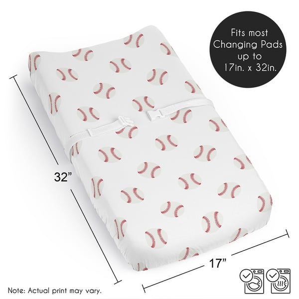 Sweet Jojo Designs Baseball Sports Boy Changing Pad Cover Sheet -Red & White Americana Sport for the Base Balls Patch Collection