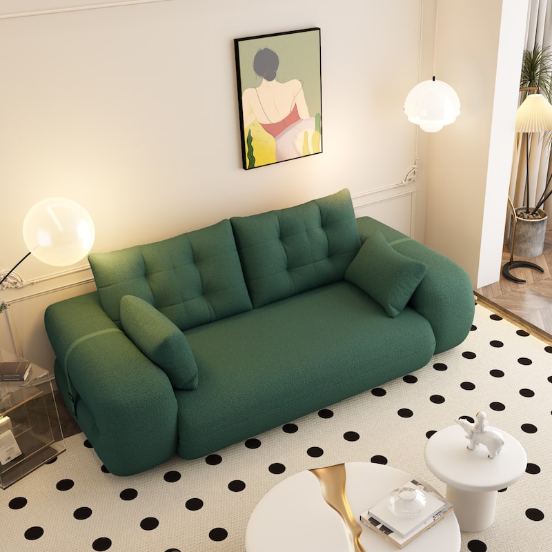 3-in-1 Lazy Loveseat 78.7" Floor Convertible Sofa Bed, Teddy Fabric Couch Sleeper with Pillows for Living Room & Playroom
