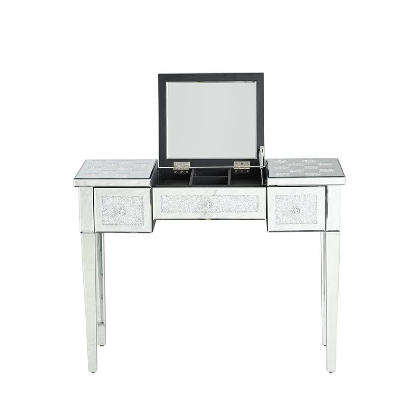 Mirrored Makeup Vanity Desk Console Table with Flip-Top Mirror