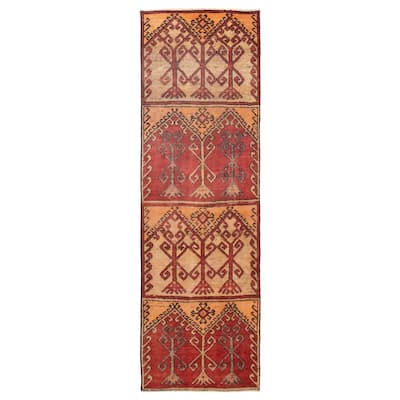 ECARPETGALLERY Hand-knotted Melis Vintage Red Wool Rug - 3'3 x 10'6
